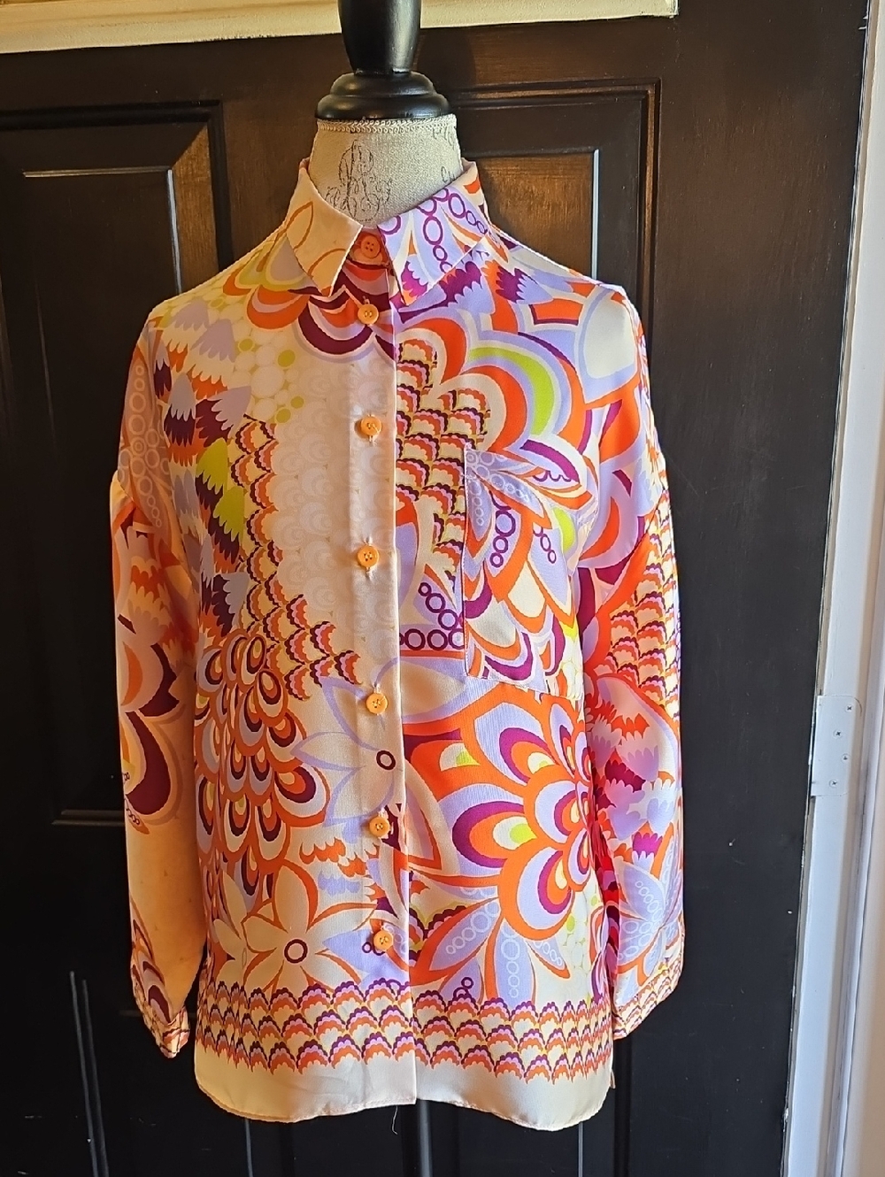 Zara Vibrant Retro Floral Multi-colored Button-Up Blouse